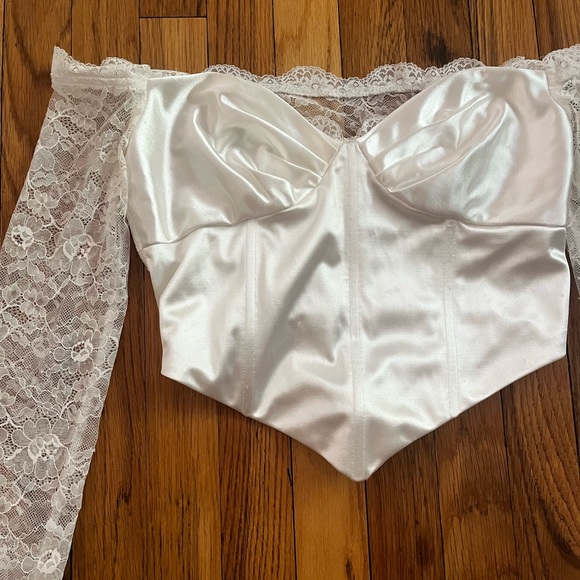 White Lace Silky Off-Shoulder Corset Top - Picture 1 of 3